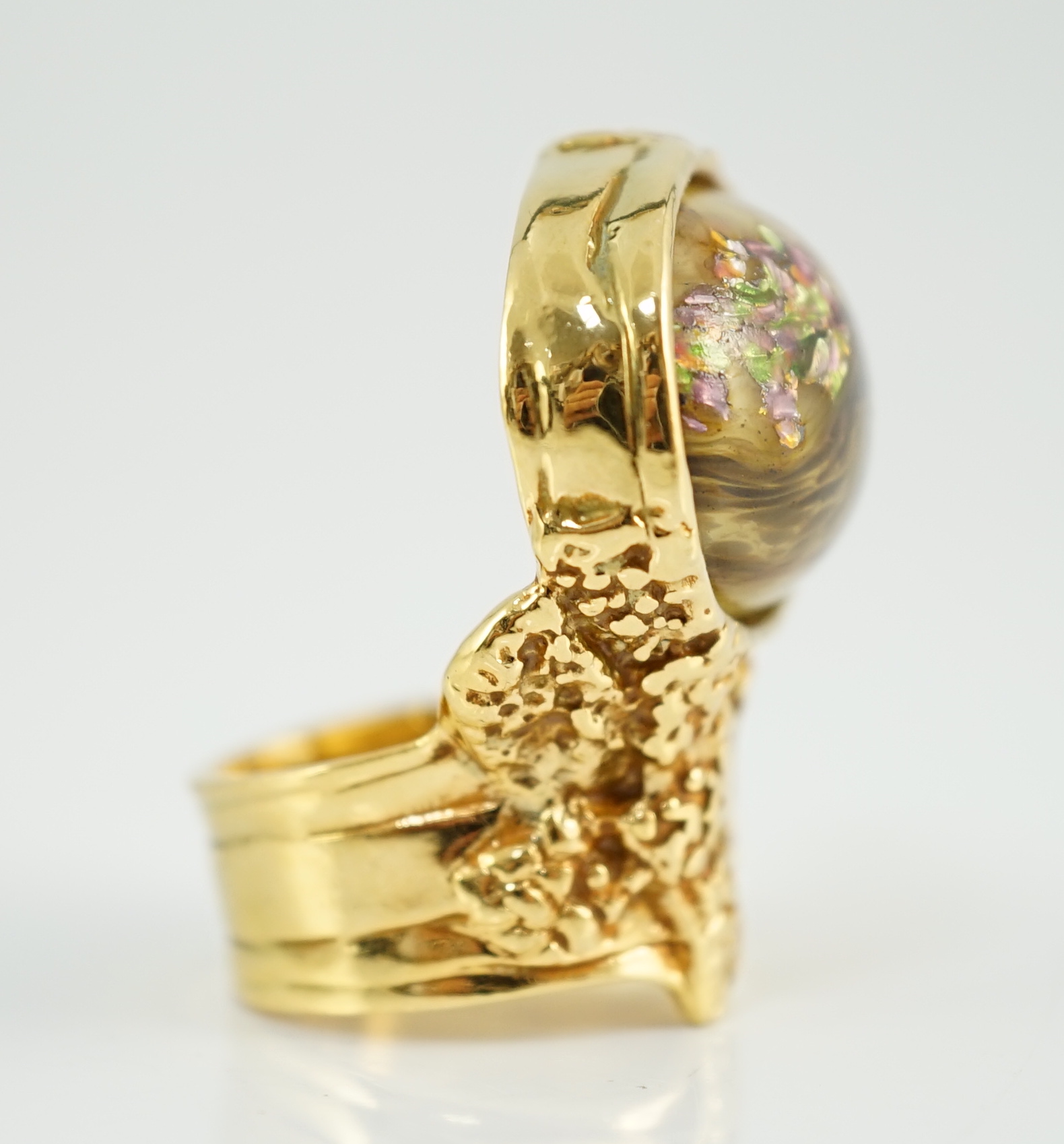 An Yves Saint Laurent labradorite Arty Chunky gold plated cocktail ring, size Q